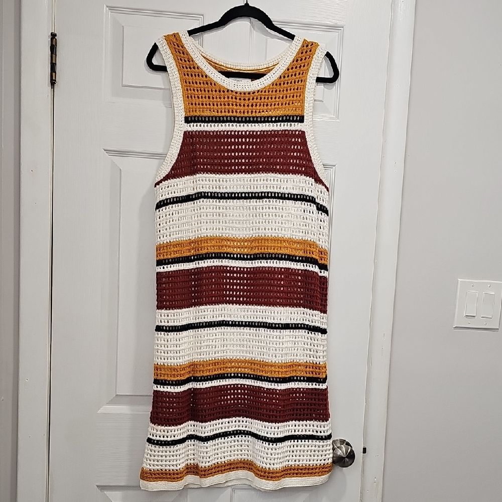 Striped Crochet Sleeveless Dress - Picture 1 of 3